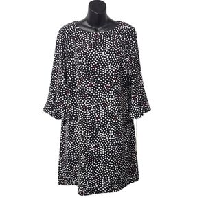 ELLE Women Black Polka Dot Hearts Print 3/4 Bell Sleeve Dress Medium Size M NWT